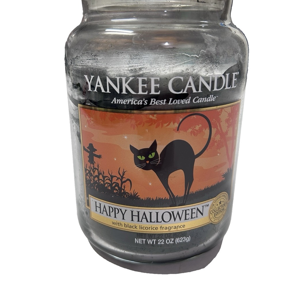 Yankee Candle Happy Halloween *Rare* Licorice Pre-Lit 22 oz Jar Black Used - Picture 3 of 8